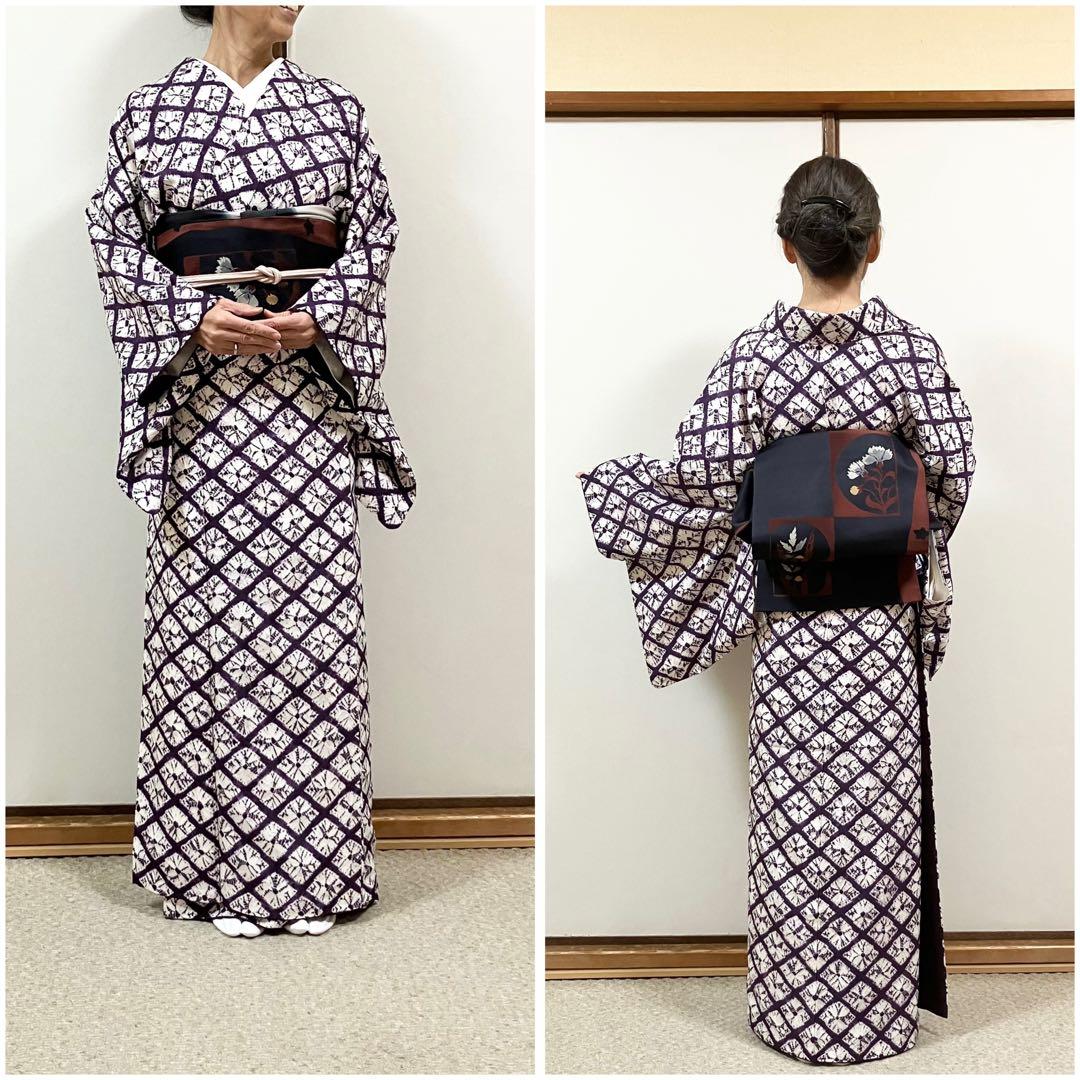 専用 裄丈68 身丈162紫根染 袷着物 証紙付き パールトーン加工