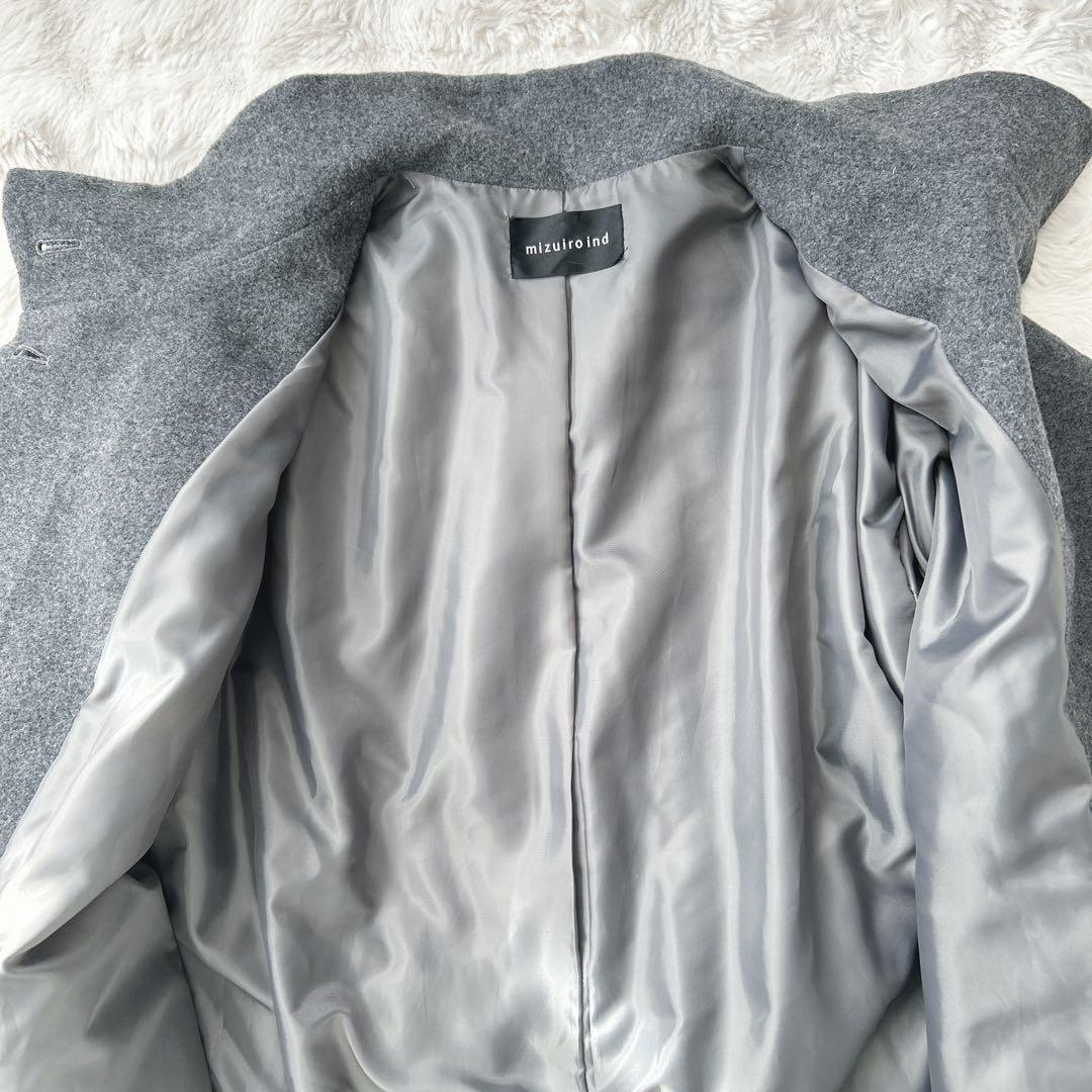 ミズイロインド★ウール混　スタンドカラーコート　グレー