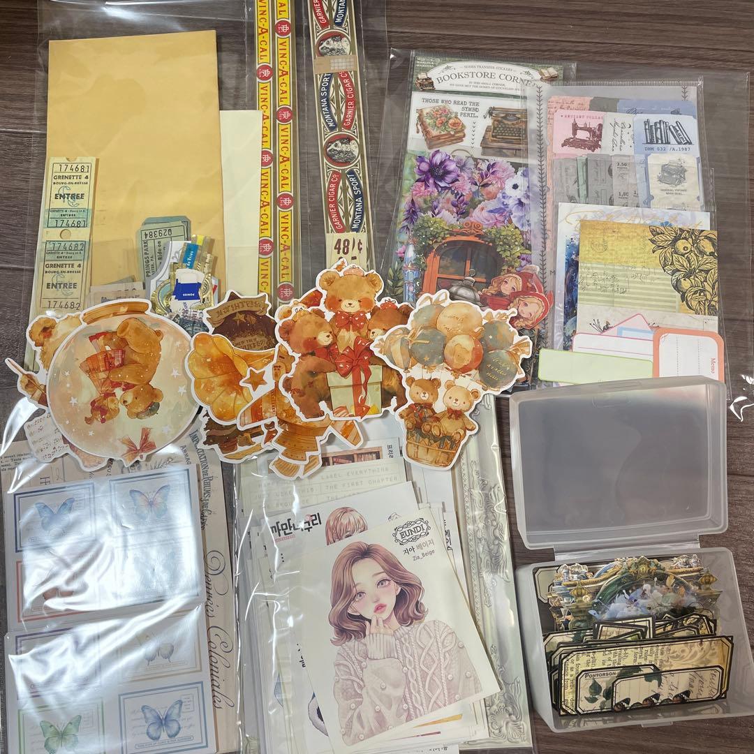 海外 国内 デザインペーパー 素材 メモ スタンプ 大量 まとめ売り セット♡