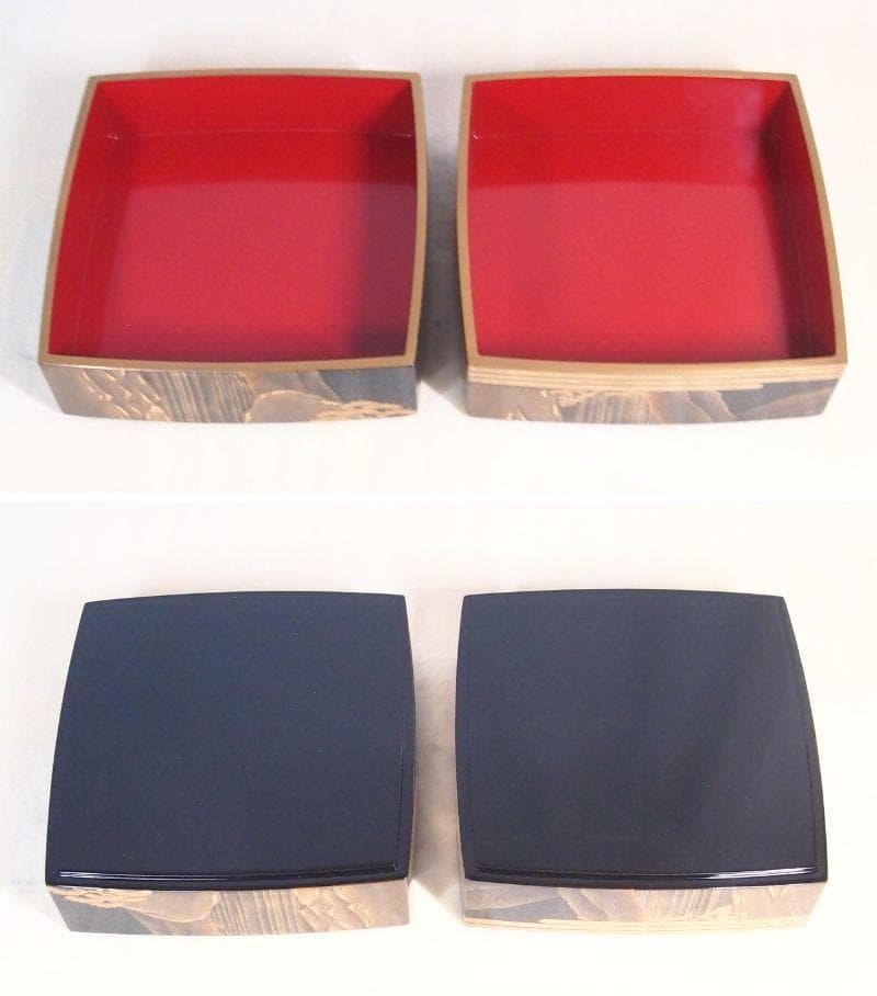 【最高級・極美品】輪島塗 漆芸/堀忠 山水蒔絵 四段重箱 台付き お重/弁当箱