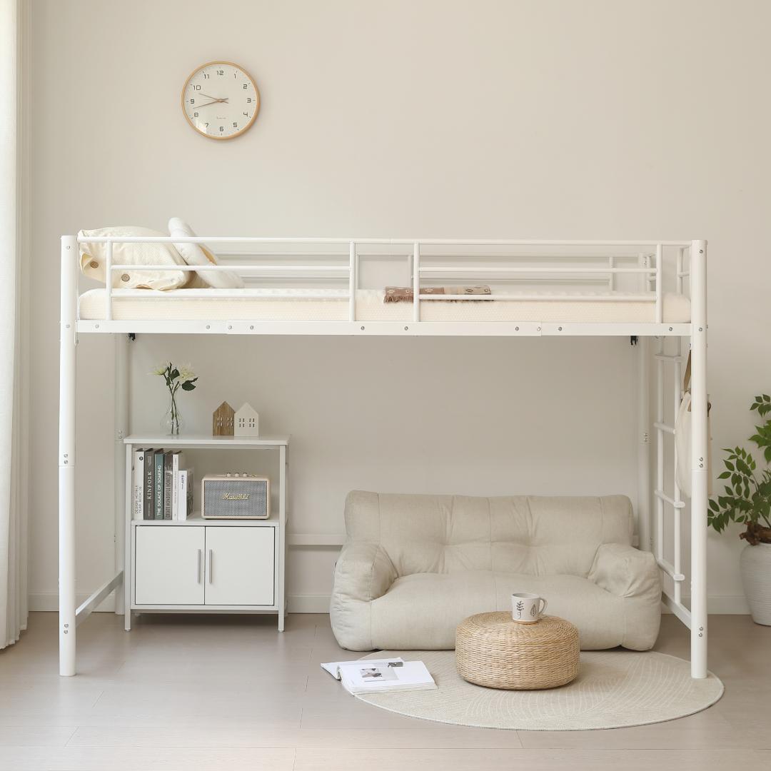 【高さ140cm】ロフトベッド パイプベッド シングル 耐荷重150 WHITE