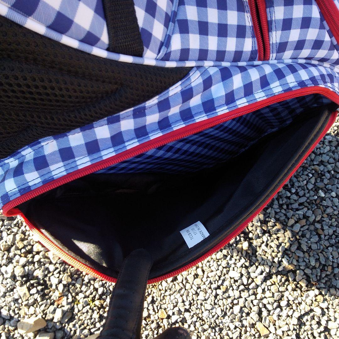 トランスコンチネンツ　キャディバッグ　スタンド式　チェック　青✕赤　中古