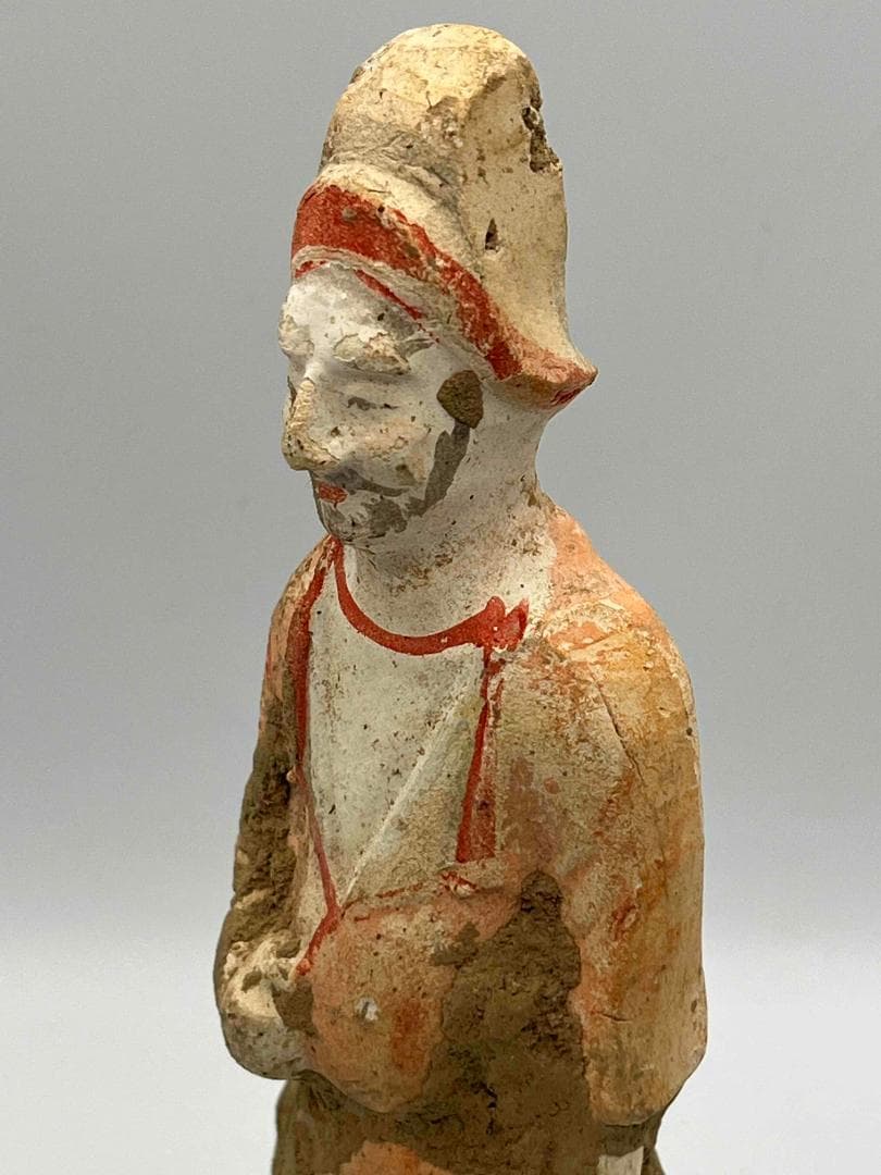 唐時代　加彩胡人　陶俑彩絵　陶俑極上品　【旧家旧蔵】唐物(A-36)