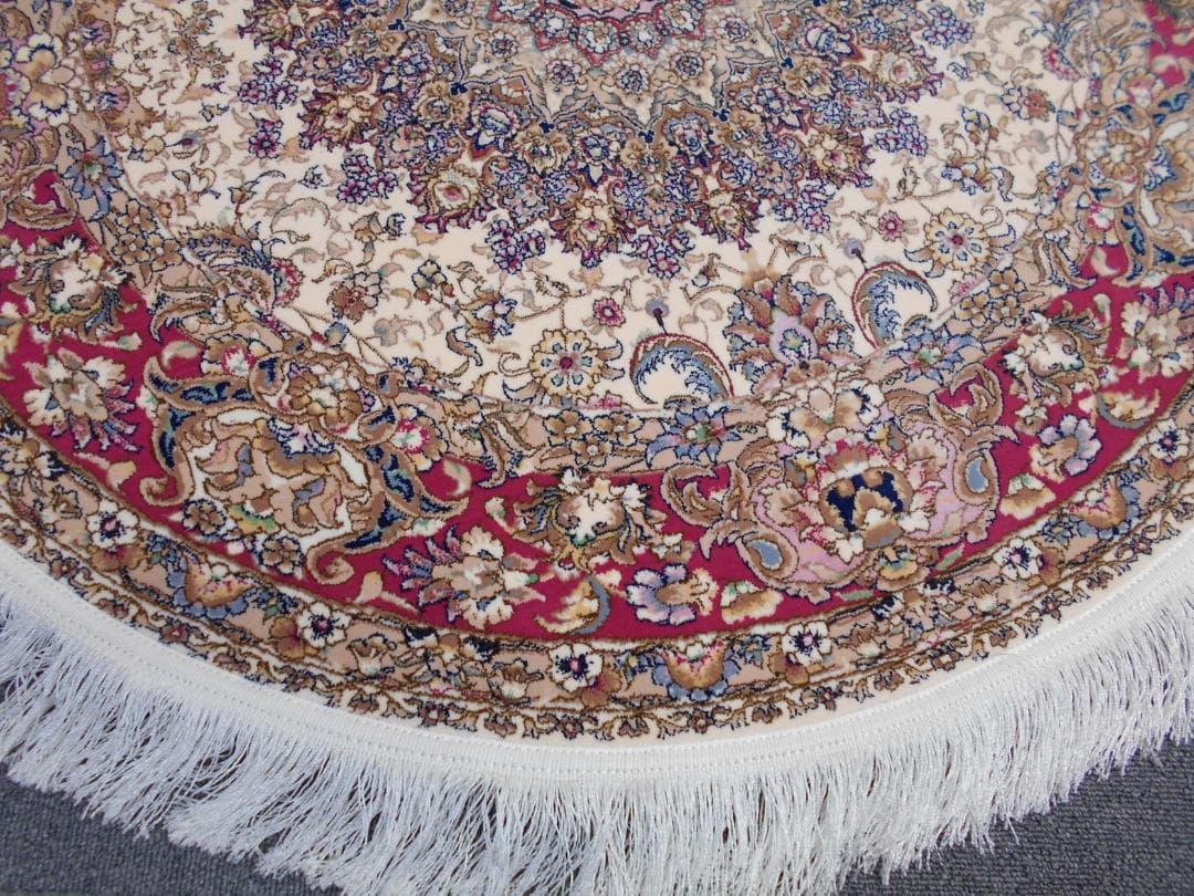 170万ノット、多色織！輝く、本場イラン産 絨毯！円形200cm‐201271