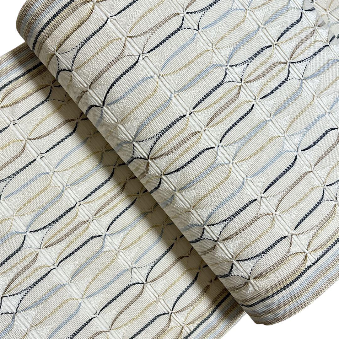 AA19美品袋帯 六通柄 金糸　ひなや工房の織り模様　洒落袋帯 正絹 着物