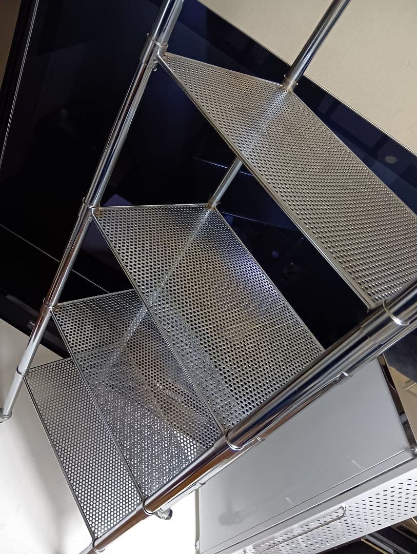 希少　1980's　スペースエイジ　パンチングメタル　ステン　シェルフ　ワゴン