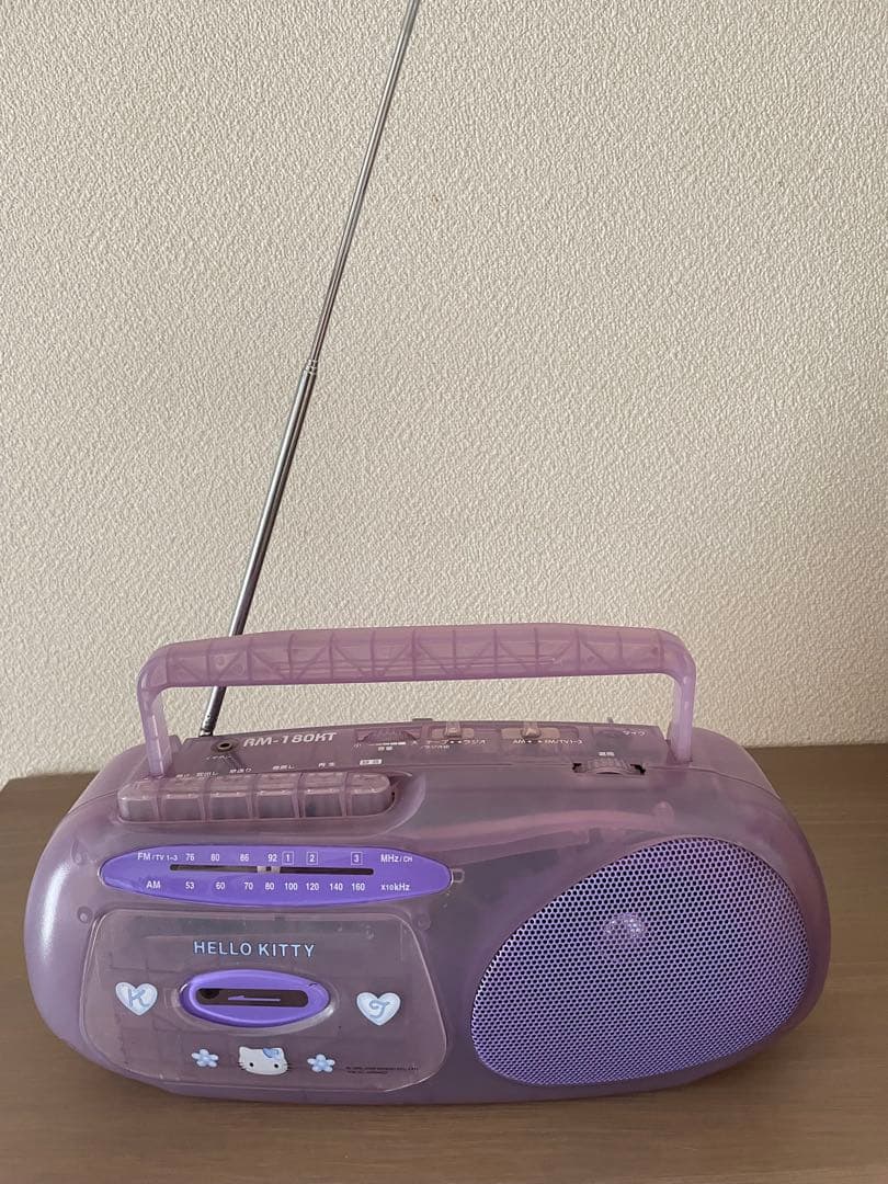 【レトロ】ハローキティ　スケルトン　ラジカセ　クリアパープル　RM-180KT