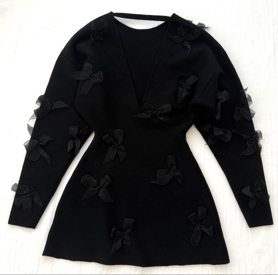 定価約13万円 一瞬で売り切れた MYLAN カシミヤ混ニットドレス リボン付