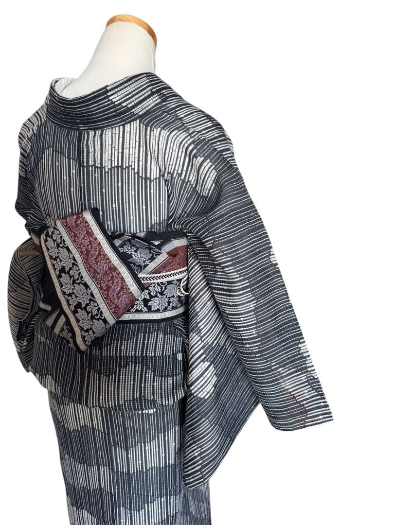 絹紅梅　夏着物　浴衣　雲取り　モノトーン