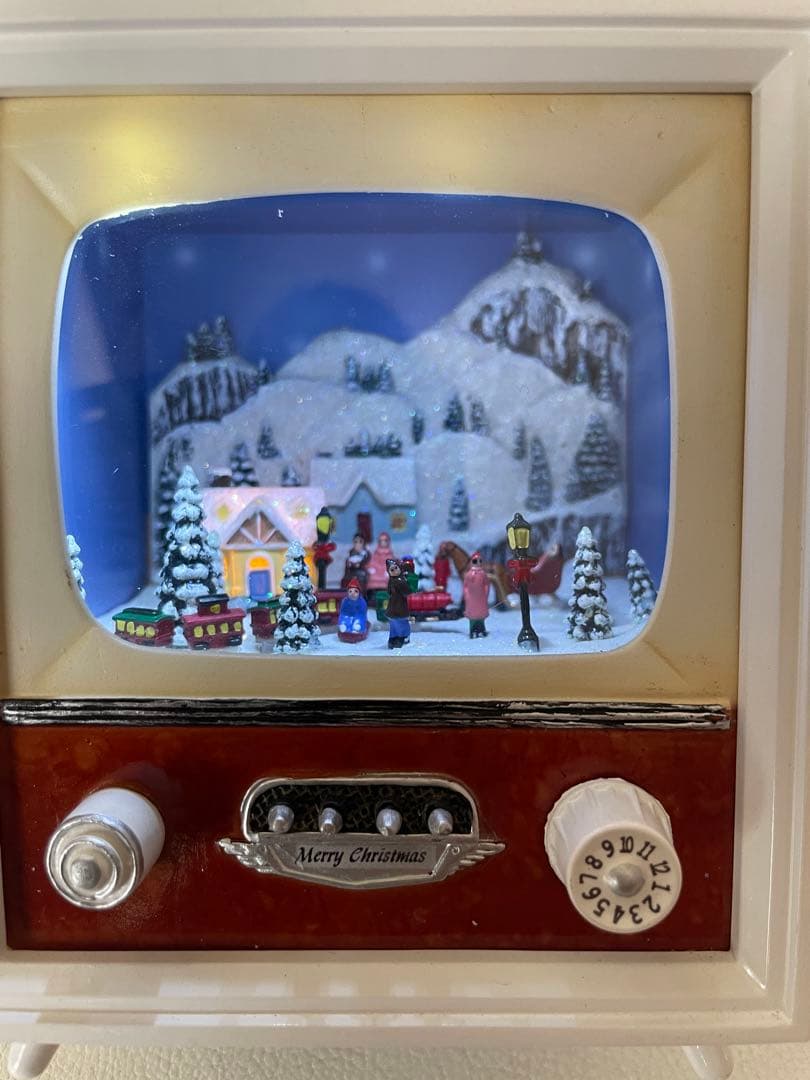 クリスマス ミュージカル テレビ ホワイト LEDライト 8曲収録 箱付き 卓上