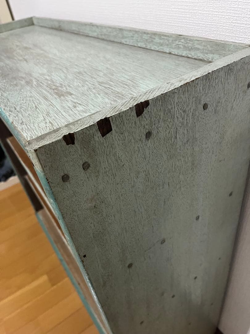 青緑の昭和レトロな本棚　木製4段　ブルーグリーン