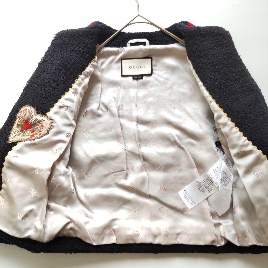 極美品 グッチ ツイード ニット シェリーライン ノーカラージャケット 36