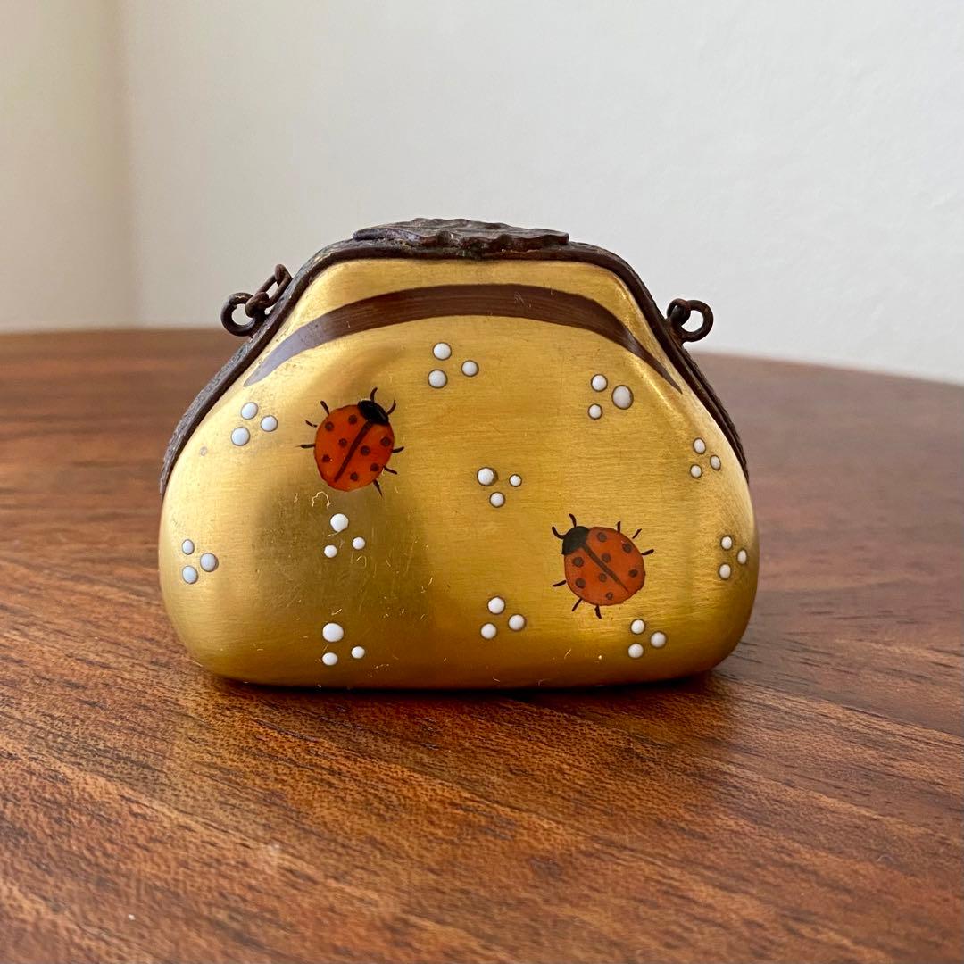 フランス製 ヴィンテージ リモージュボックス バッグ 蝶 てんとう虫 手描 金彩