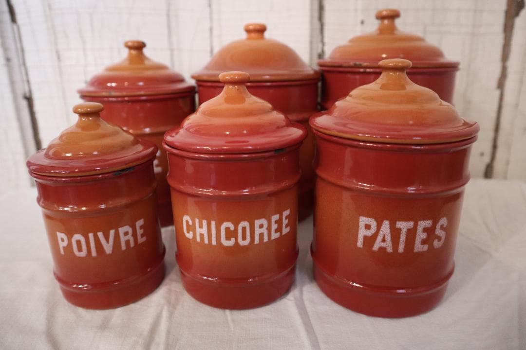 アンティークホーローキャニスター６客+SEL缶セット