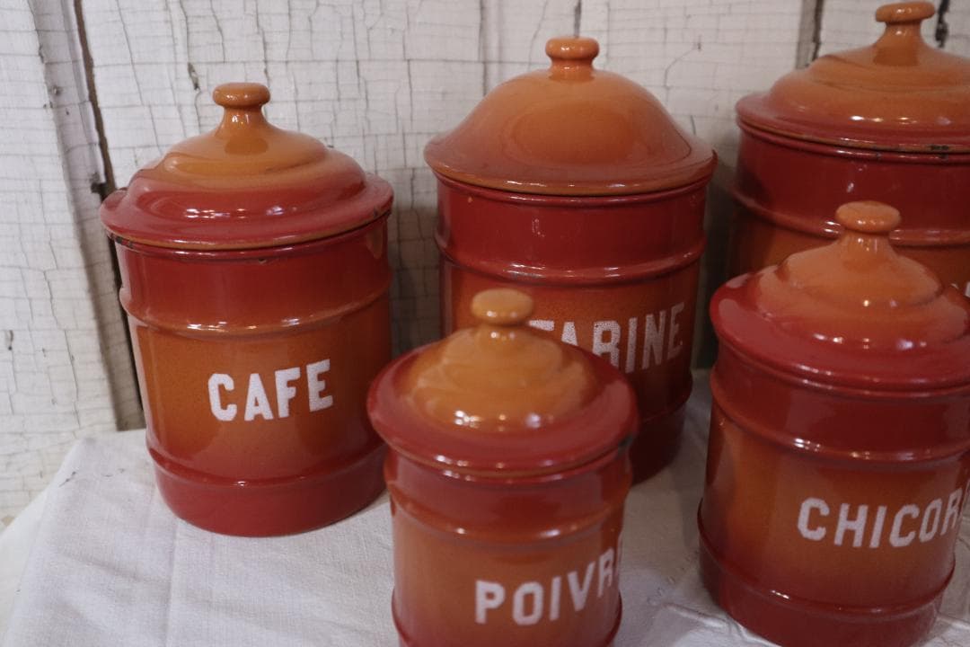 アンティークホーローキャニスター６客+SEL缶セット