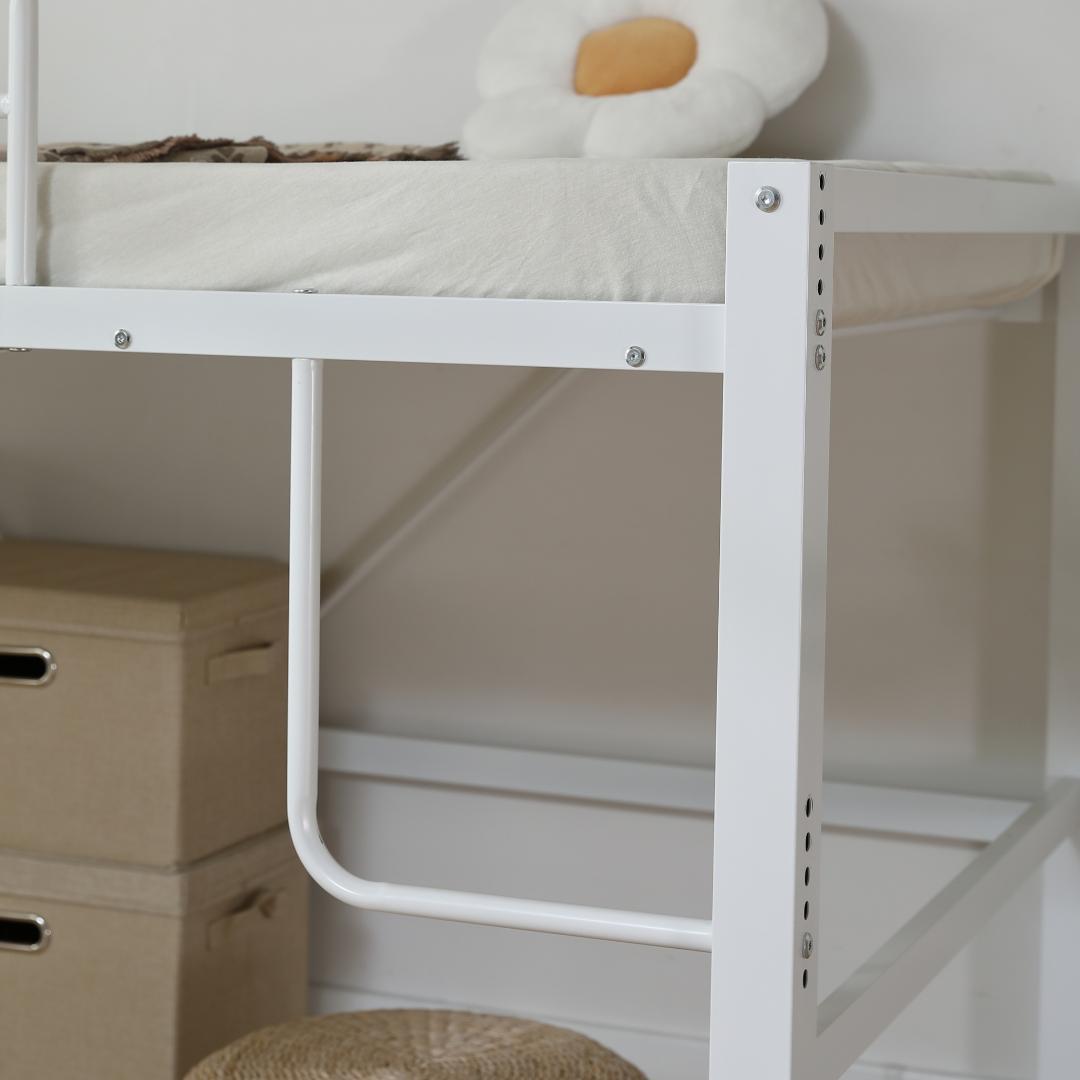 【ホワイト】セミダブル 高さ90cm ロフトベッド パイプベッド 高さ調整可能