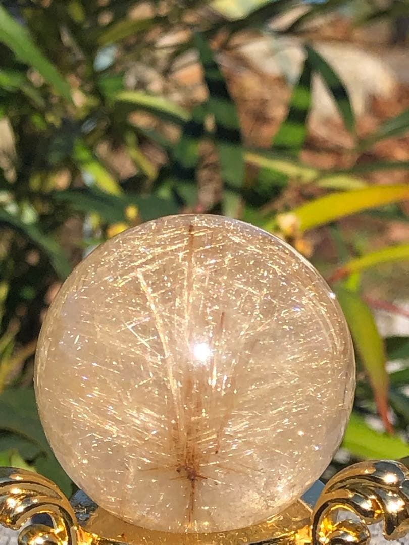 ❤️ ✳金運アップ レア　35.5mm ゴールド　ルチルクォーツ 丸玉（75）
