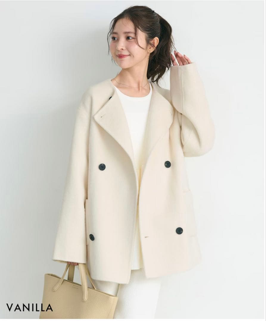 ベースメントオンライン　ノーカラー2WAYリバーミドルコート