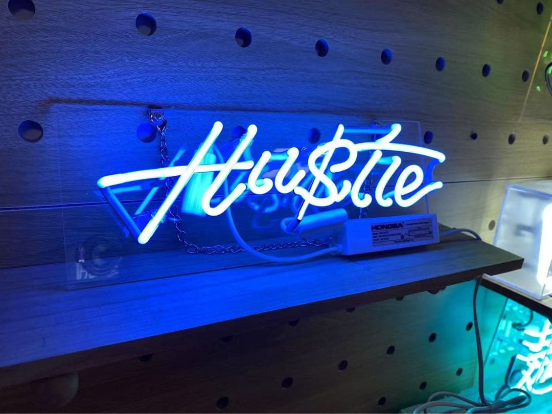 オリジナル　ブルー　LED ネオン管　Hustle 看板 壁掛け インテリア