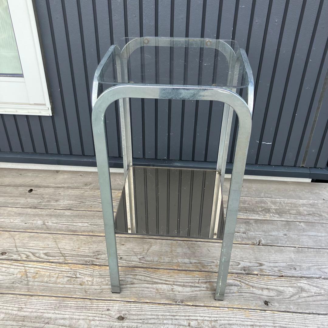 ミッドセンチュリー アイアンフレーム サイドテーブル ガラステーブル 正方形