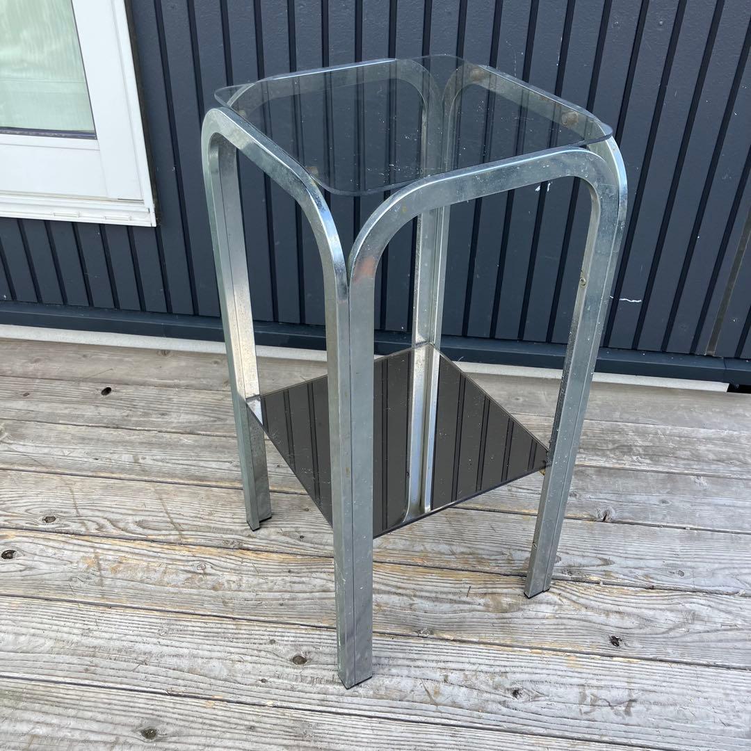 ミッドセンチュリー アイアンフレーム サイドテーブル ガラステーブル 正方形