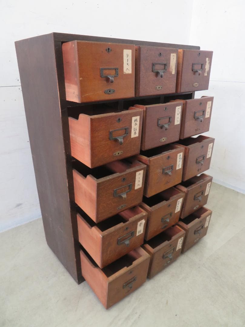 ヴィンテージ■3列5段薬箪笥■古家具■小引き出し■ネームプレート■レトロ