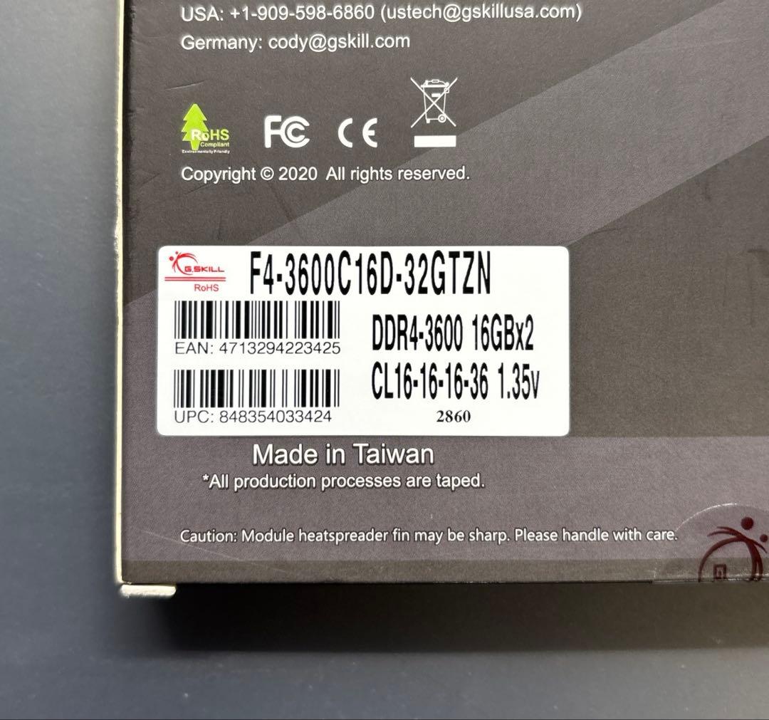 メモリー G.SKILL 32GB 3600MHz DDR4 TRIDENT Z NEO