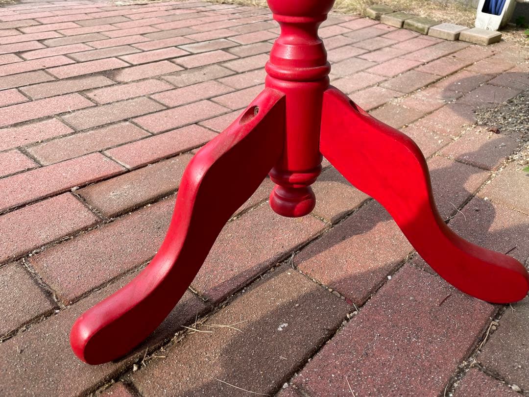 赤　花柄円形サイドテーブル　ヴィンテージ　昭和レトロ　トールペイント　机