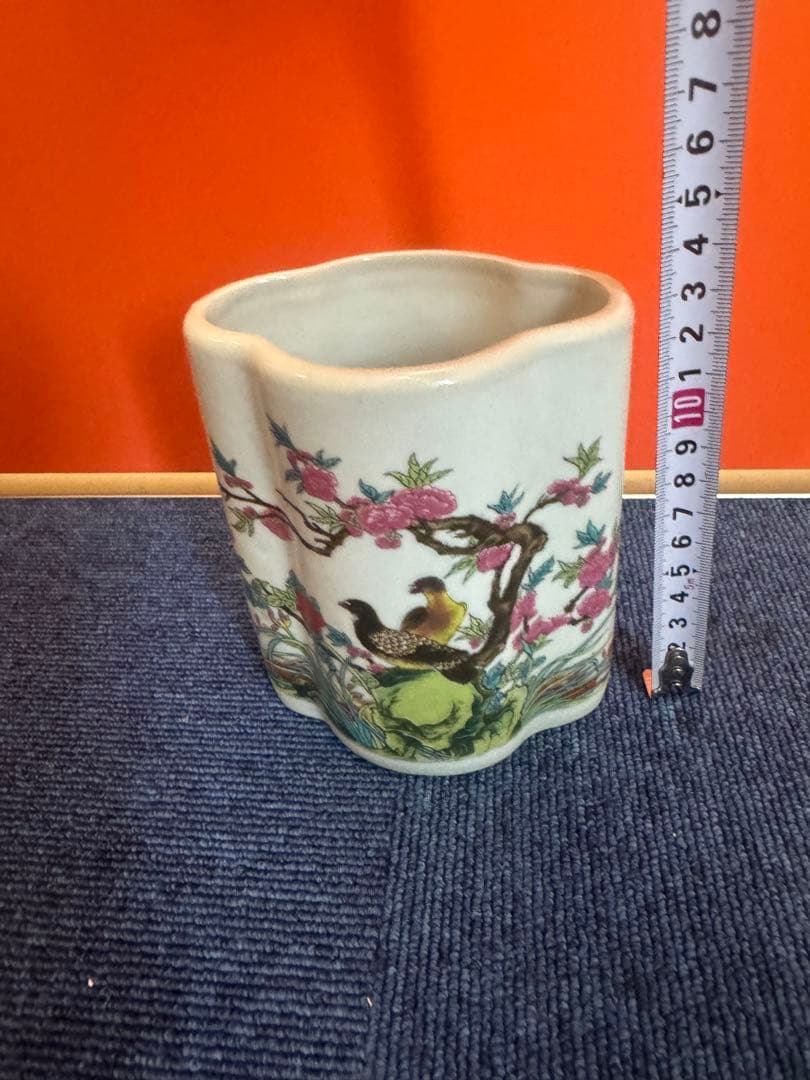 1637 中国骨董　大清乾隆年製銘　色絵付け 盆栽鉢植木鉢  時代物