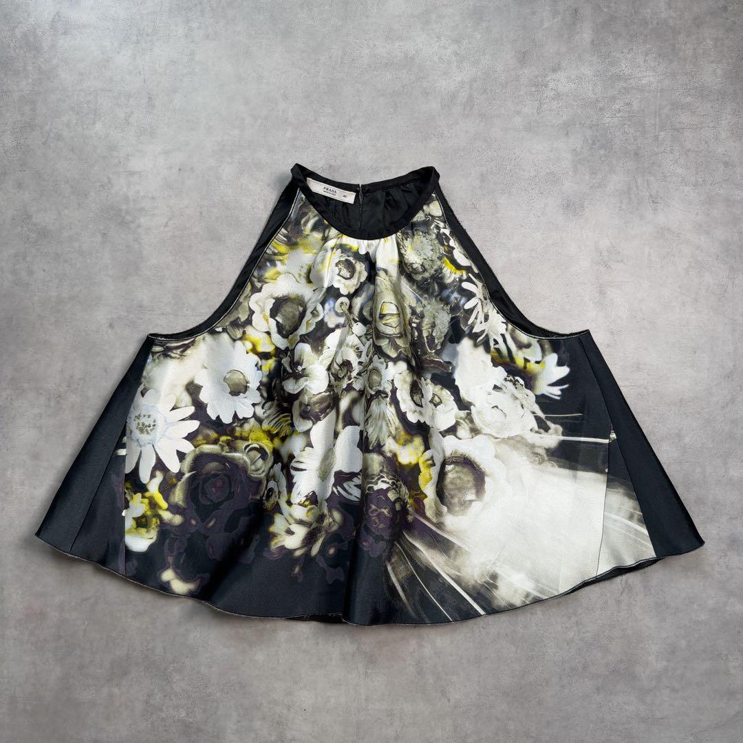 【PRADA】バックオープンキャミソール シルク混 イタリア製 40 M 黒