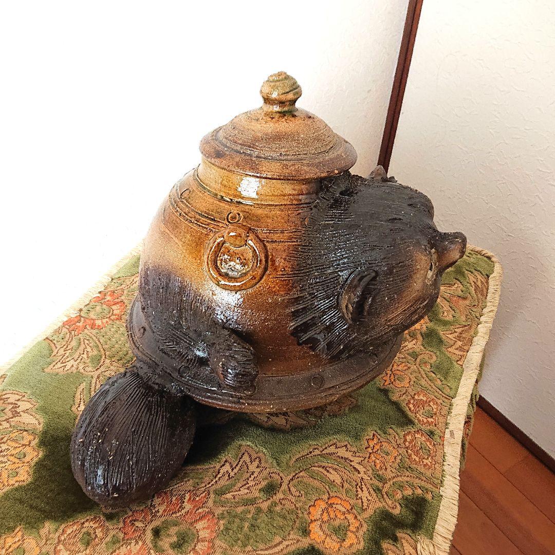 分福茶釜☆手捻り☆信楽焼タヌキ☆２６cm【値下げ】