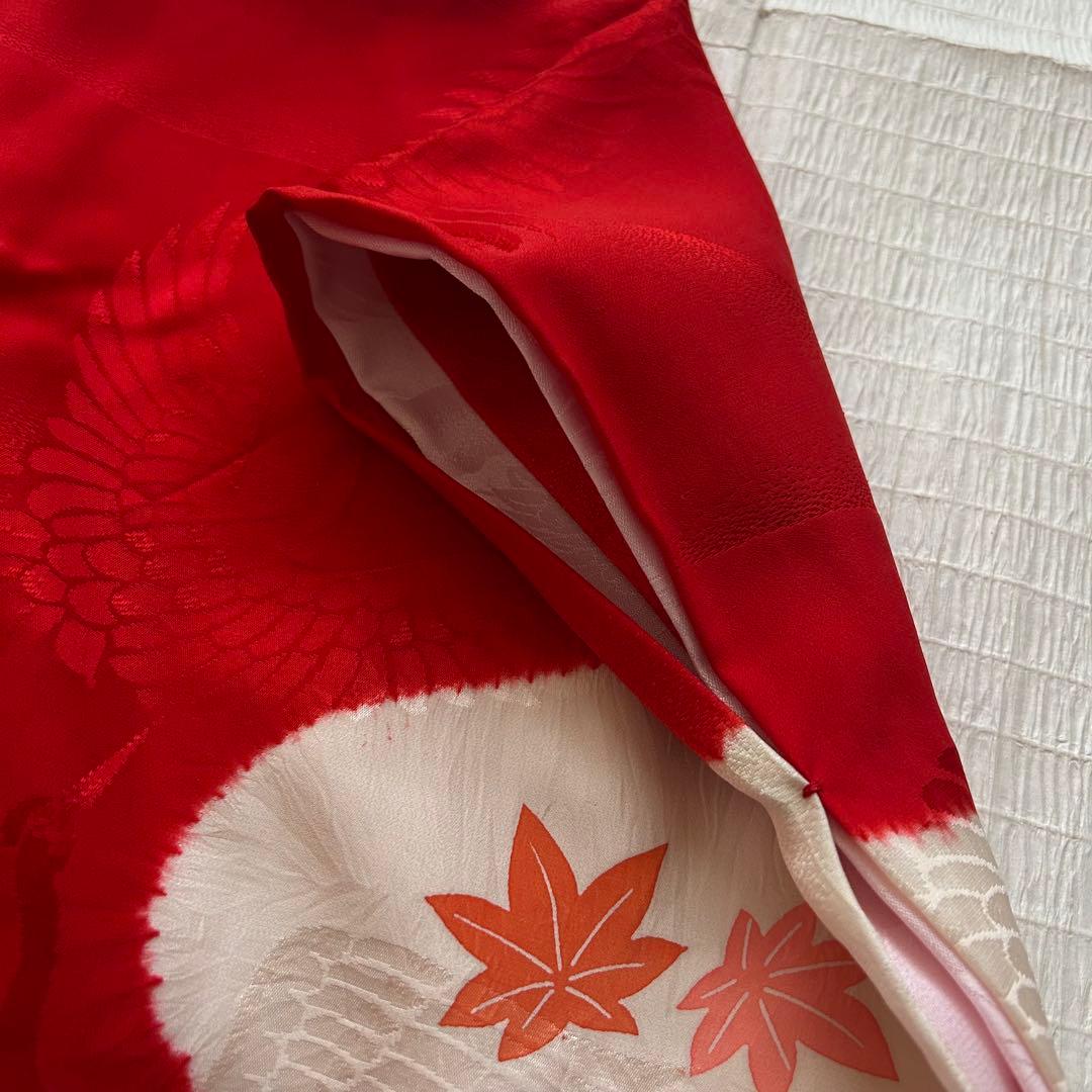 七五三 3歳 総絞り 被布 着物 絹 三歳 赤 草履 753 バッグ 花 レトロ