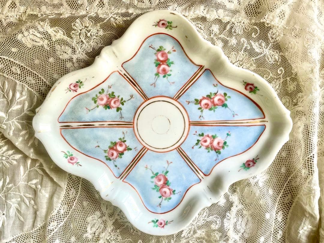 ローズ柄陶器ディネットセット　ティーセット　フランスアンティーク　ままごとドール