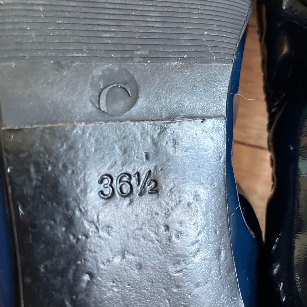 【美品】miu miu パテントレザーバレエシューズ ネイビー リボン付き 箱