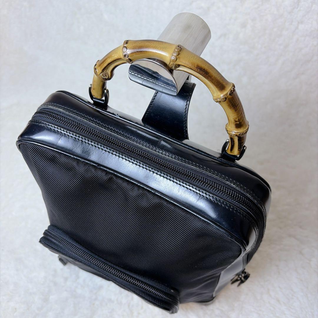 GUCCI 2way スリング ショルダーバッグ バンブー エナメル ブラック