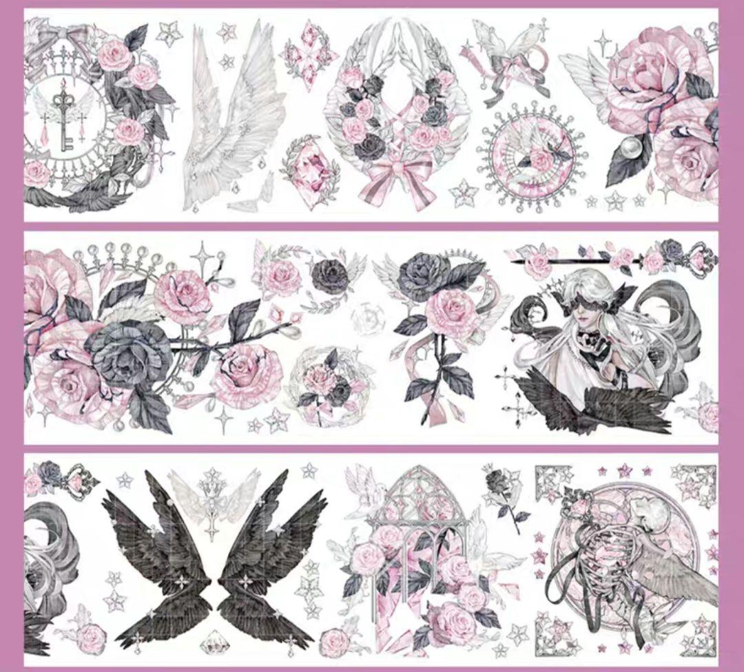 巻売 537★ 海外 マスキングテープ マステ PET 装飾 花 人物 虹光