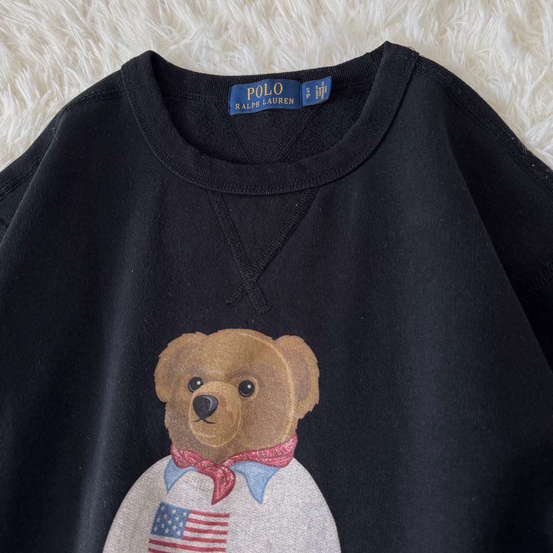 ポロラルフローレン ポロベア スウェット 裏起毛 星条旗 黒 美品