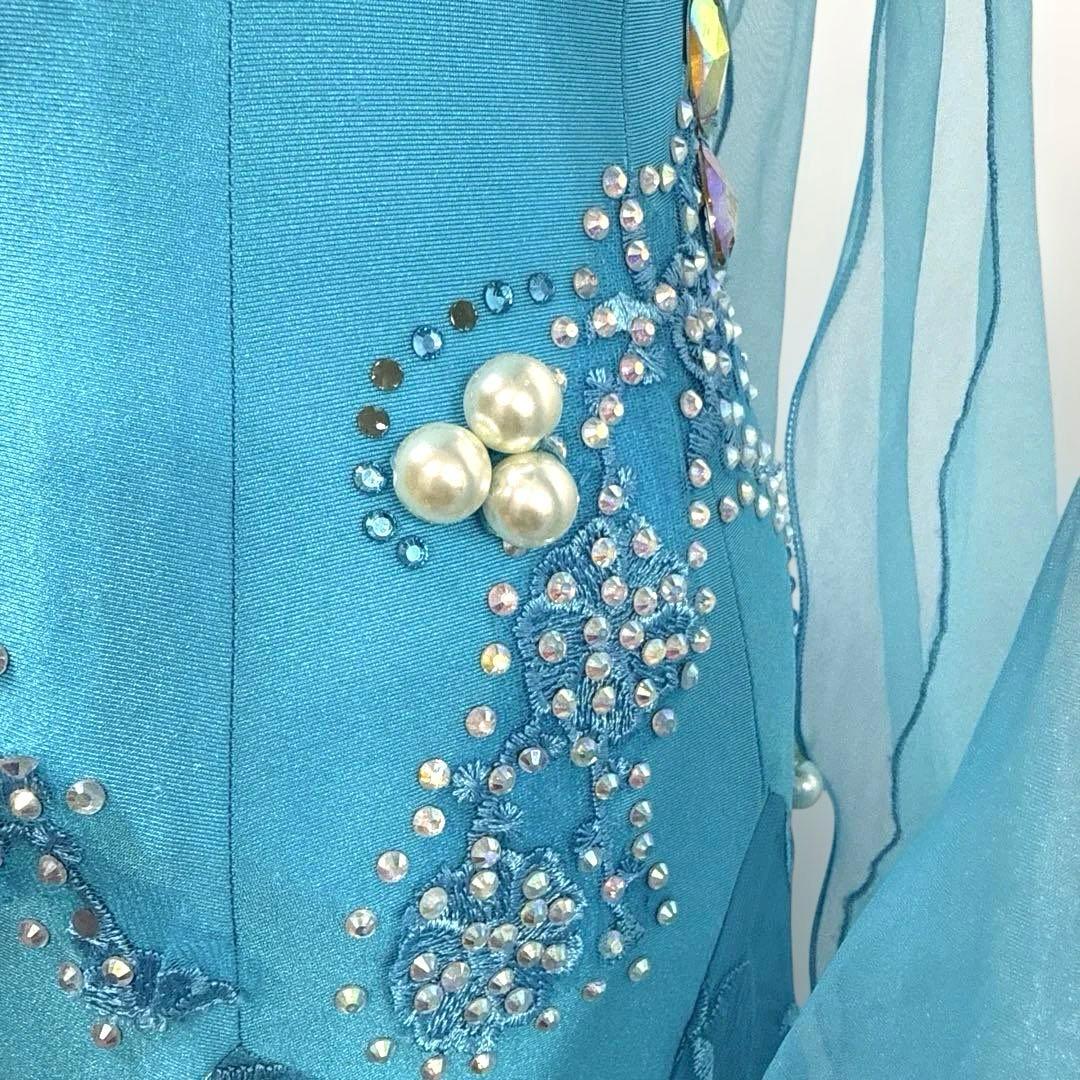 6316★M 水色 花柄レース スタンダードドレス 社交ダンス