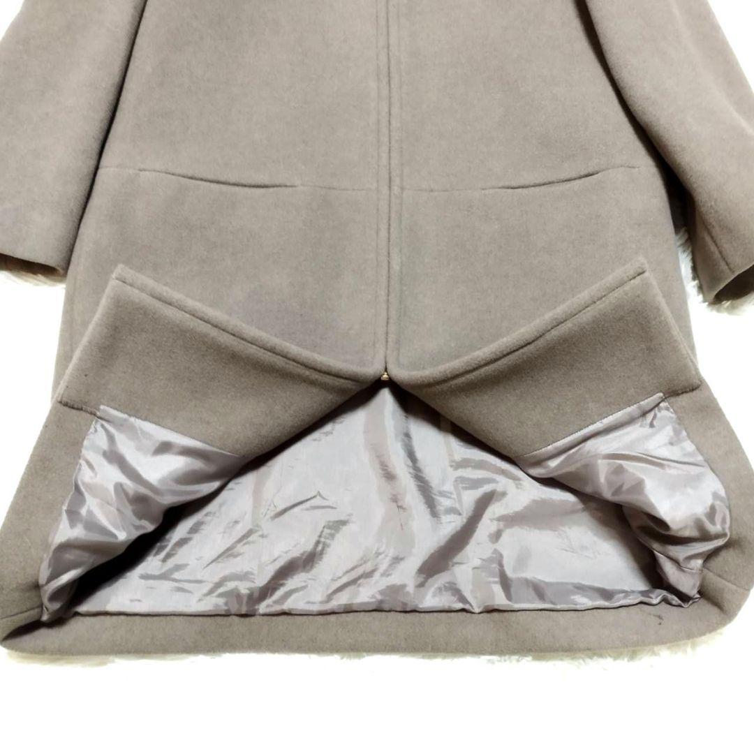 Noble ノーブル ノーカラーコート ジップアップ カシミヤ混 グレージュ