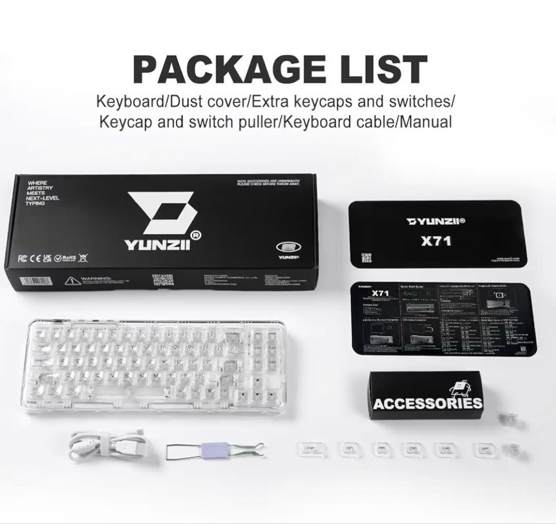 YUNZII X71 メカニカルゲーミングキーボード クリスタルアイス軸ホワイト