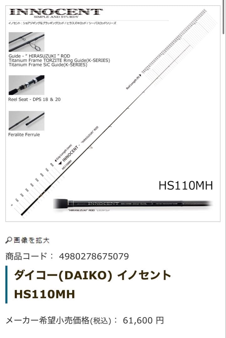 ダイコー(DAIKO) イノセント HS110MH ヒラスズキ 全てトルザイト