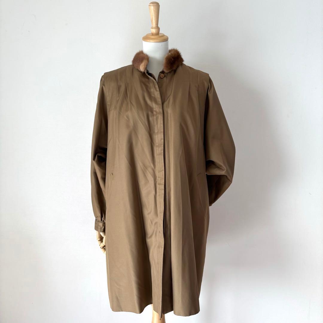 【極美品】Kanebo シルク100％　リアルファー付きコート　Lサイズ