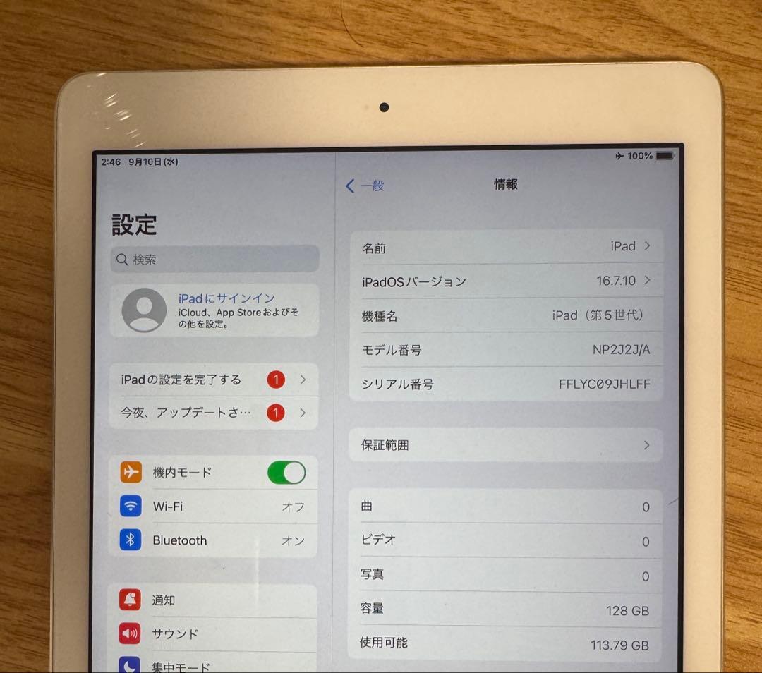 iPad 第5世代 バッテリー容量82% WiFiモデル 128GB