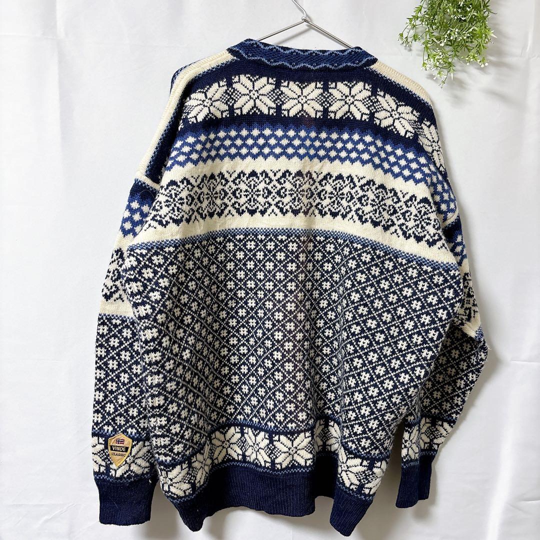 NORWAY製【XL】ノルディック柄ウールニットフック留めWIND FJORD