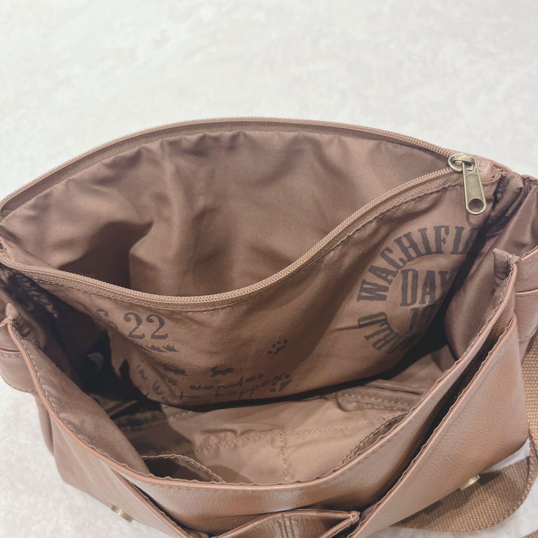 わちふぃーるど ダヤン 猫耳 レザー ショルダーバッグ 本革 茶 ブラウン