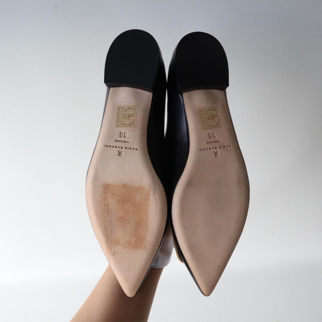 ほぼ未使用/現行ロゴ　ファビオルスコーニ　バックルフラットシューズ36黒23cm