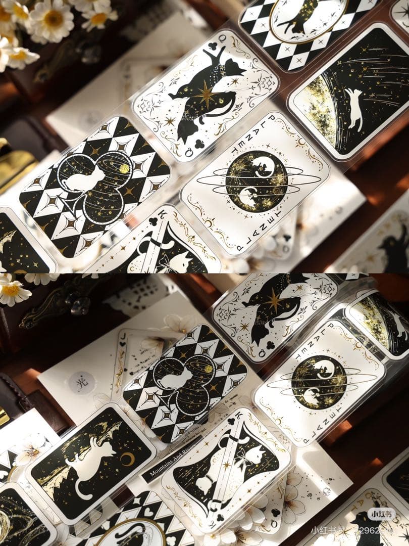 【9485】海外5m巻　金箔カッティングマスキングテープ　猫　カード　装飾背景系