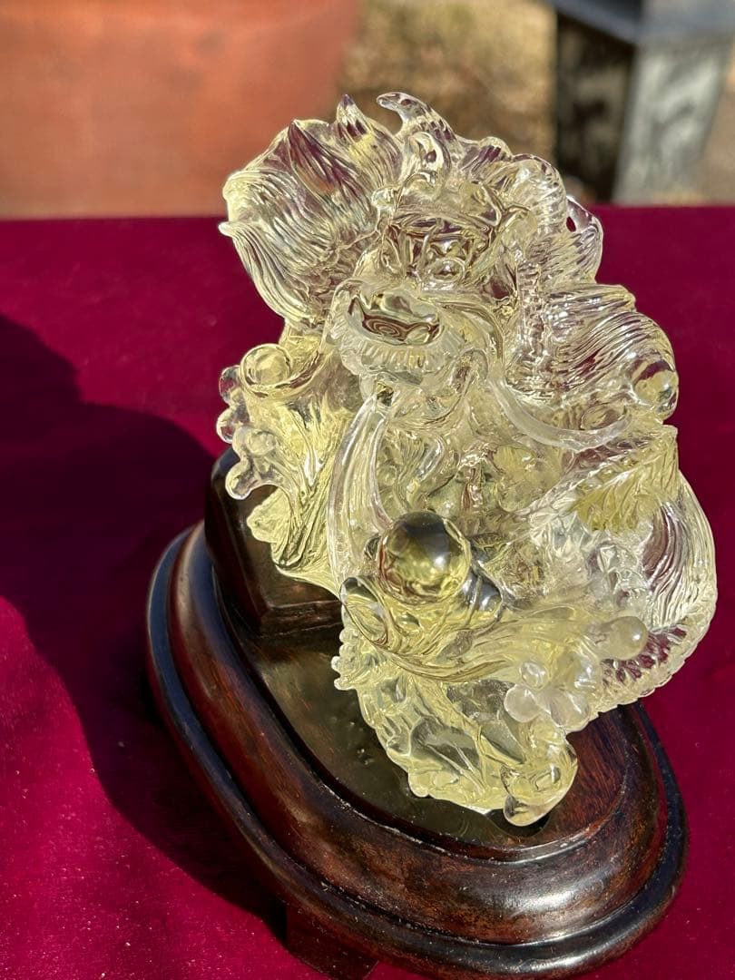 最高品質シトリン龍玉持西に金運パワ透明度が高く龍の一刀彫り‼️大特価SALE中