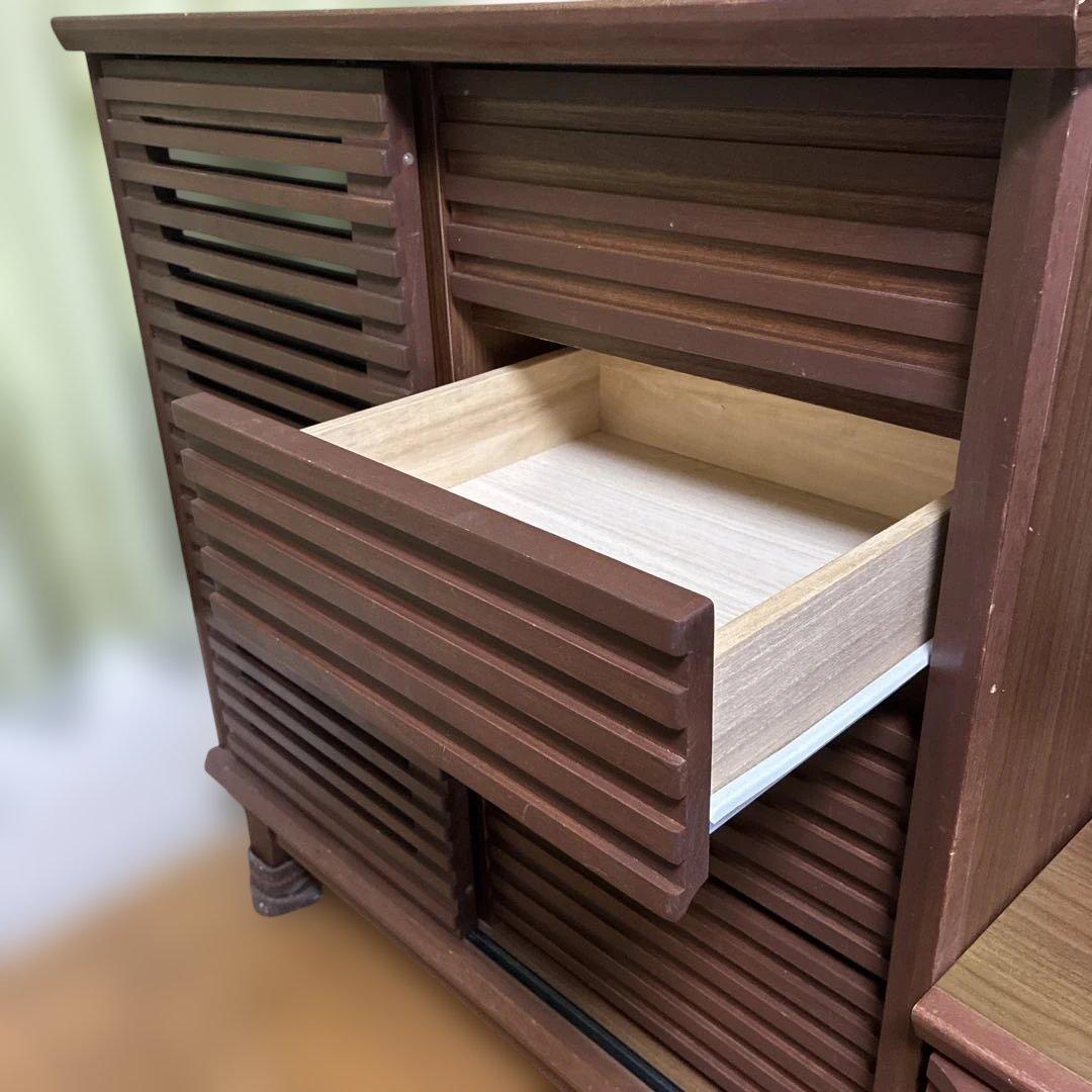 最終値下げ　国産　木製ルーバー扉収納ラックサイドボード　可動棚　幅80cm