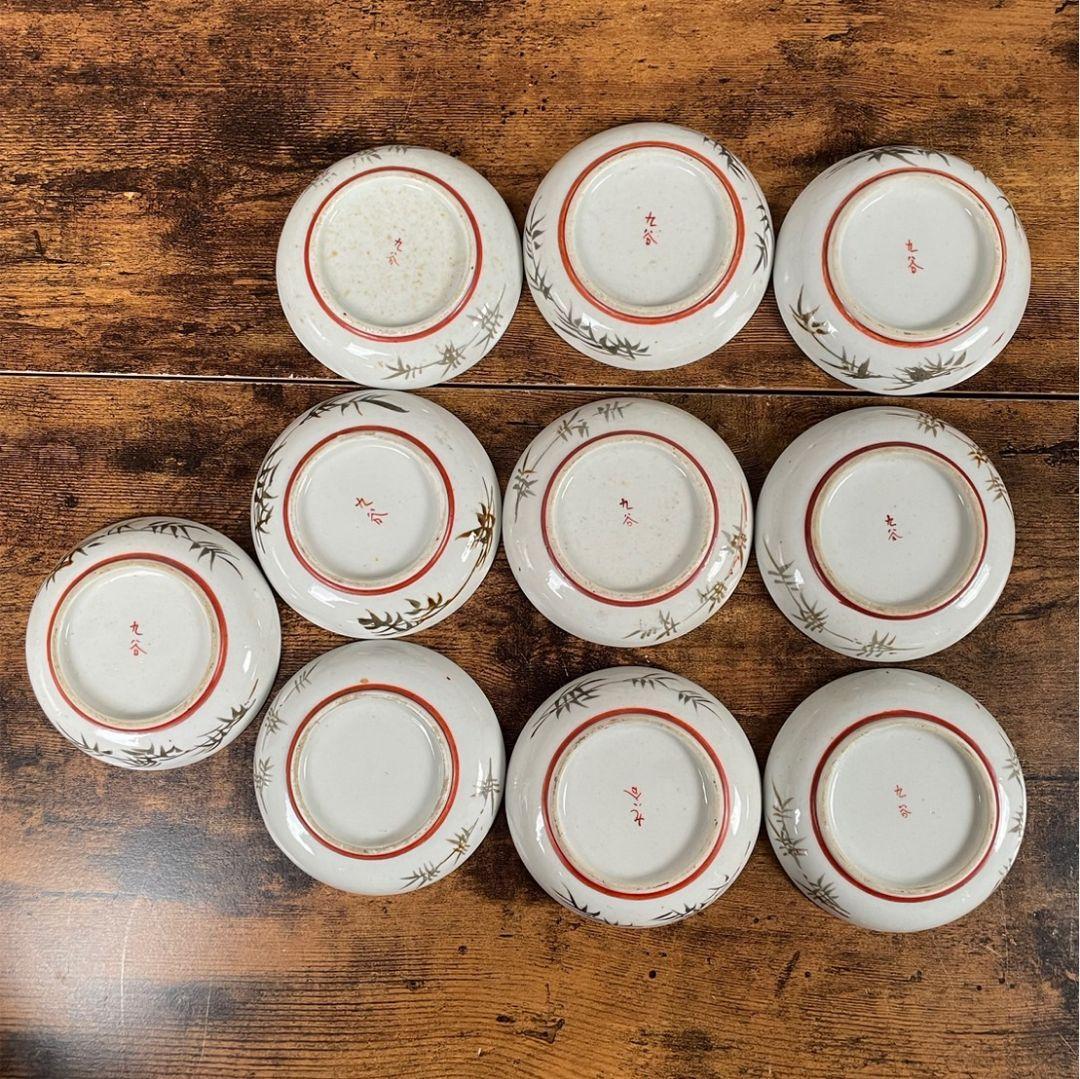 明治期　赤絵人物図豆皿10客＋小皿10客